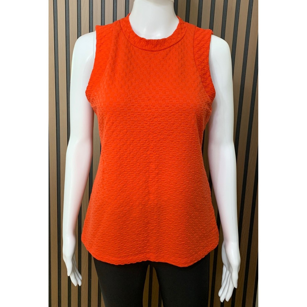 Maeve Anthropologie Orange Textured Bubble Knit Sleeveless Crew Neck Top Medium